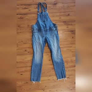 Isabel Maternity Womens Denim Overalls - Patch Bib Pocket  Raw Hem Stretchy 2